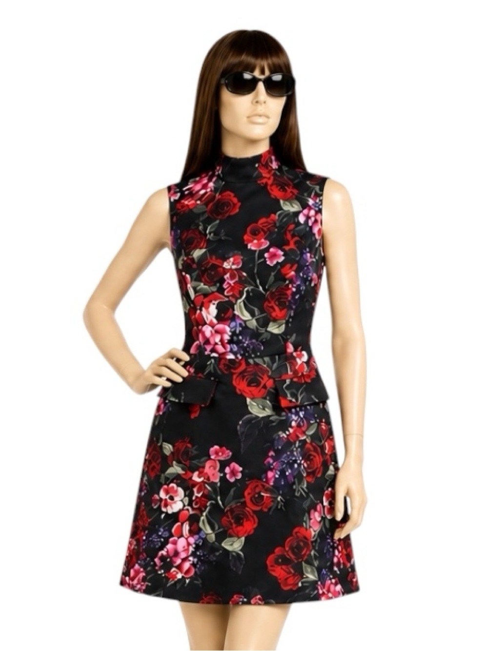Avec Les Filles Portofino Rose Mock Neck Fit & Flare Mini Dress Floral Size 4